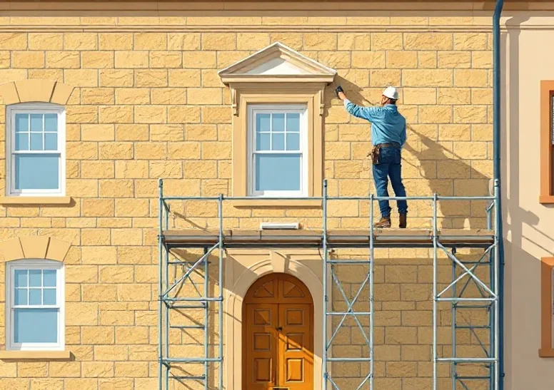 Ravalement de façade en pierre, nettoyage et application d'enduit